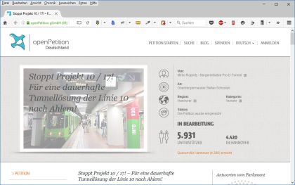 Screenshot der Online-Petition mit dem Endergebnis 5.931 Unterschriften Screenshot der Online-Petition mit dem Endergebnis 5.931 Unterschriften