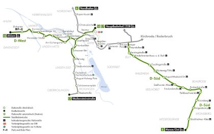 Übersicht über die zwei getrennten Äste D-West und D-Süd Übersicht über die zwei getrennten Äste D-West und D-Süd