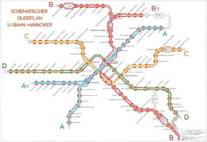 Schematischer Gleisplan U-Bahn Hannover, 100/163 Schematischer Gleisplan U-Bahn Hannover, 100/163