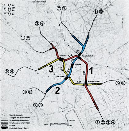 Erste U-Bahn-Netzplanungen mit drei Linien Erste U-Bahn-Netzplanungen mit drei Linien
